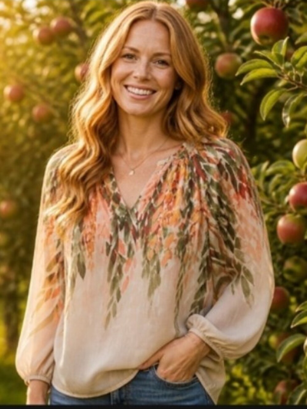 fig and flower Cream Floral V-Neck Peasant Blouse